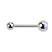 Micro Barbell silber mit Kugel und Kristall multicolor