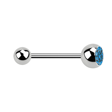 Micro Barbell silber mit Kugel und Kugel Kristall hellblau