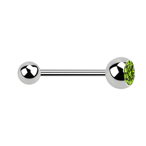 Micro Barbell argent avec boule et cristal boule vert clair