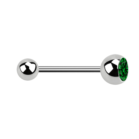 Micro Barbell argent avec boule et boule de cristal vert