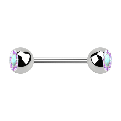 Micro Barbell argent avec deux boules et cristal multicolore