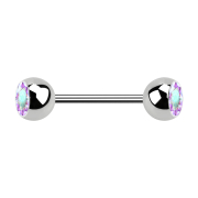 Micro Barbell argent avec deux boules et cristal multicolore
