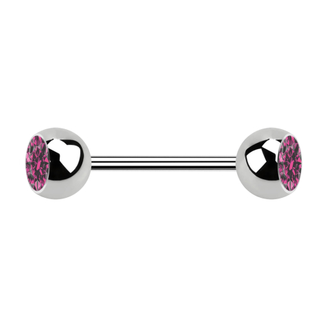 Micro barbell silver with two balls and pink crystal