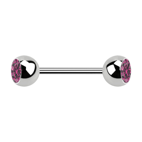 Micro Barbell argenté avec deux boules et cristal rose