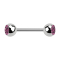 Micro barbell silver with two balls and pink crystal