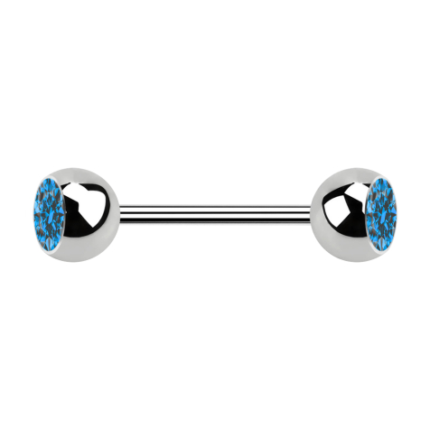 Micro Barbell argent avec deux boules et cristal bleu clair