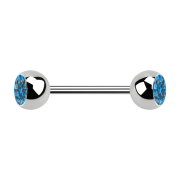 Micro Barbell argent avec deux boules et cristal bleu clair