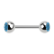 Micro Barbell argent avec deux boules et cristal bleu clair