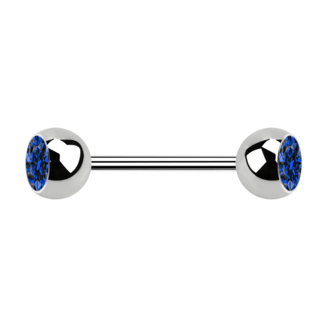 Micro Barbell argent avec deux boules et cristal bleu foncé