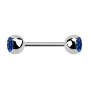 Micro Barbell argent avec deux boules et cristal bleu...
