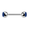 Micro Barbell argent avec deux boules et cristal bleu foncé