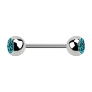 Micro Barbell argent avec deux boules et cristal aqua