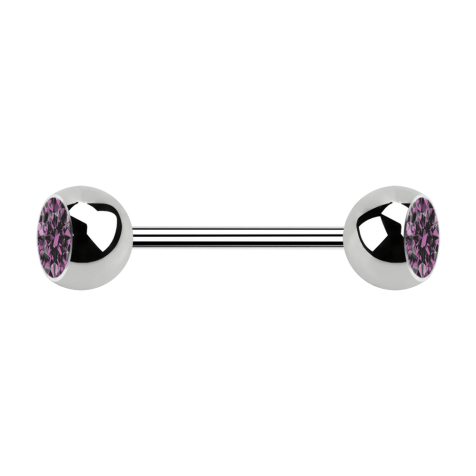 Micro barbell silver with two balls and light purple crystal