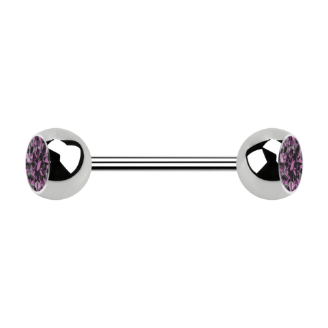 Micro Barbell argenté avec deux boules et cristal violet clair