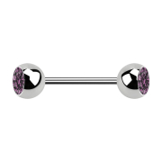 Micro Barbell argenté avec deux boules et cristal...