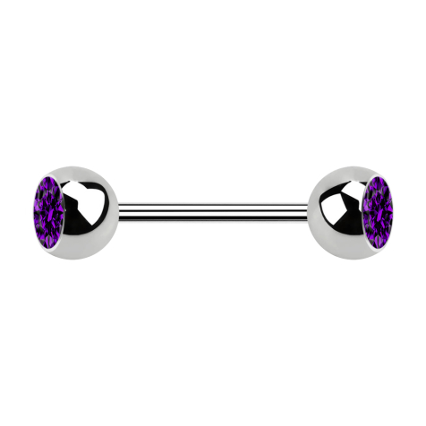 Micro Barbell argent avec deux boules et cristal violet