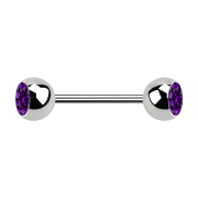 Micro Barbell argent avec deux boules et cristal violet
