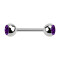 Micro Barbell silber mit zwei Kugeln und Kristall violett