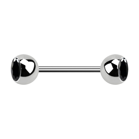 Micro Barbell argenté avec deux boules et cristal noir
