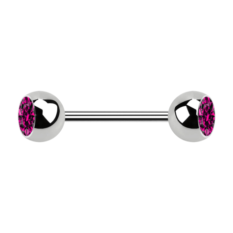 Micro Barbell argent avec deux boules et cristal fuchsia