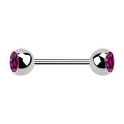 Micro Barbell argent avec deux boules et cristal fuchsia