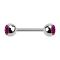 Micro Barbell argent avec deux boules et cristal fuchsia