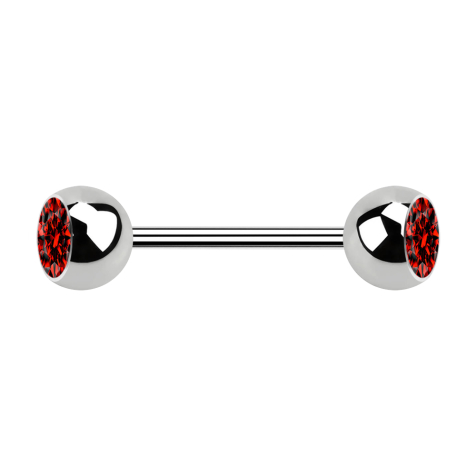 Micro Barbell argent avec deux boules et cristal rouge