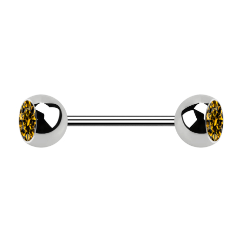 Micro Barbell argenté avec deux boules et cristal topaze