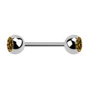 Micro Barbell argenté avec deux boules et cristal...