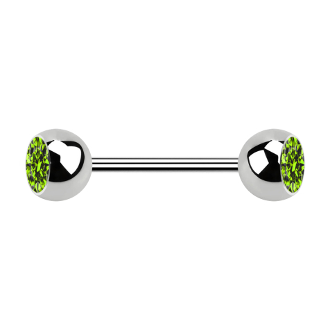 Micro Barbell argenté avec deux boules et cristal vert clair