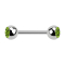 Micro barbell silver with two balls and crystal light green