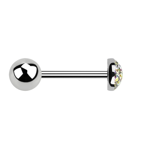 Micro Barbell argent avec boule et cristal dôme multicolore époxy de protection