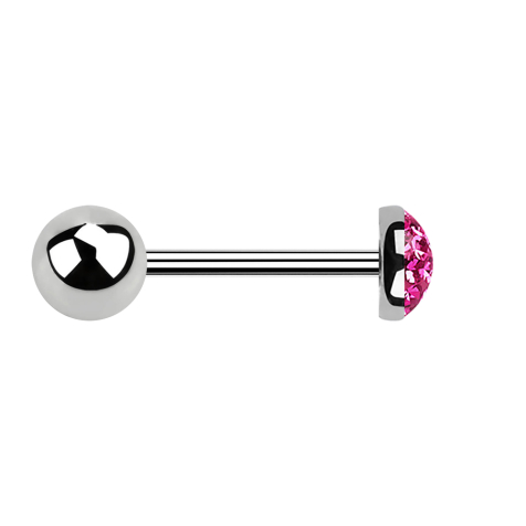 Micro Barbell argent avec boule et dôme de cristal rose couche protectrice dépoxy