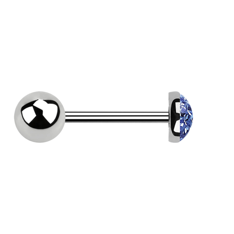 Micro Barbell argent avec boule et cristal dôme bleu clair époxy de protection