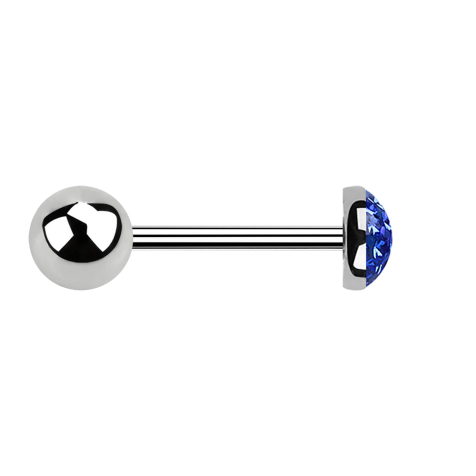 Micro Barbell argent avec boule et cristal dôme bleu foncé époxy de protection