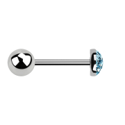 Micro barbell silver with ball and crystal dome aqua...