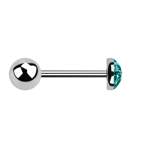 Micro barbell silver with ball and crystal dome turquoise epoxy protective coating