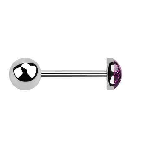 Micro Barbell argent avec boule et cristal dôme violet époxy de protection