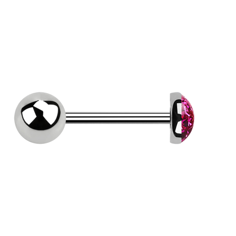 Micro Barbell argent avec boule et cristal dôme fuchsia époxy de protection