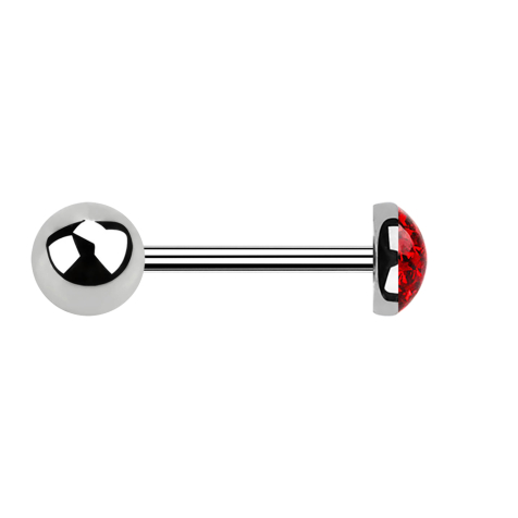 Micro Barbell argent avec boule et cristal dôme rouge époxy de protection