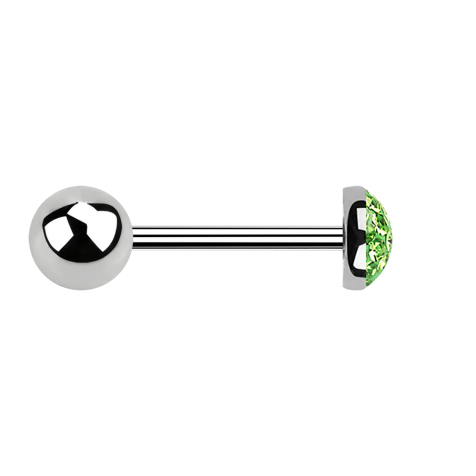 Micro Barbell argent avec boule et cristal dôme vert clair époxy de protection
