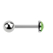 Micro barbell silver with ball and crystal dome light green epoxy protective layer