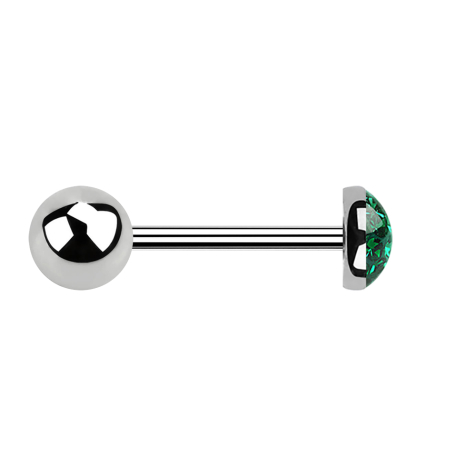 Micro Barbell argent avec boule et dôme en cristal vert couche protectrice dépoxy