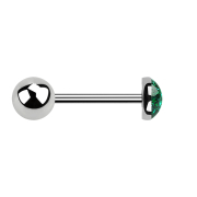 Micro barbell silver with ball and crystal dome green...