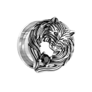 Flesh Tunnel vieil argent loup avec cristal