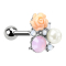 Micro Barbell argent fleur avec cristal opalin et perle