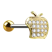 Micro barbell 14k gold-plated apple with crystal