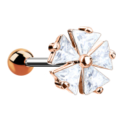 Micro barbell rose gold with five triangular crystals