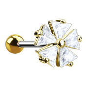 Micro barbell 14k gold-plated with five triangular crystals