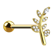 Micro barbell gold-plated leaf with crystal